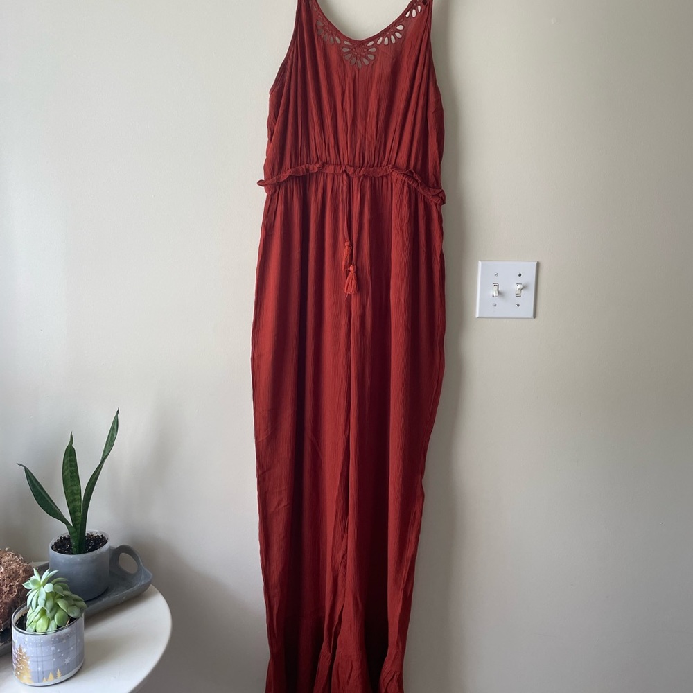 Burnt Orange Boho Flared-Bottom Jumpsuit Size M